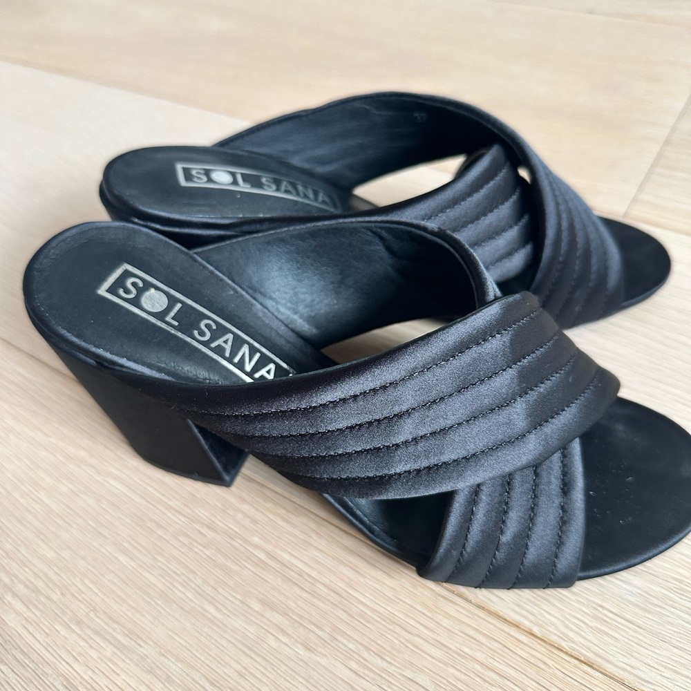 Sol Sana Black Crisscross Heeled Mules